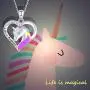 ZGBY S925 Sterling Silver Unicorn Necklace Heart Pendant Words Engraved Life is Magical Jewelry Teen Girls Daughter Granddaughter Valentines Day Birthday Party Gift