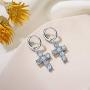 Dangle Cross Earrings for Women 14K Rose Gold Plated Hoop Huggie Cross Drop Earrings Baguette Cubic Zirconia Dangling Earring Hypoallergenic Jewelry Gifts for Girls