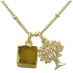 Rosemarie Collections Womens Druzy Stone and Tree of Life Pendant Necklace and Earring Set
