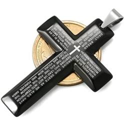 Jstyle Jewelry Mens Stainless Steel Simple Black Cross Pendant Lords Prayer Necklace 22 24 30 Inch