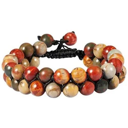 SUNYIK 8mm Round Stone Adjustable Bracelet for Unisex, Double Layers Beads Macrame Friendship Bracelets, 7''-10'' Strand SUNYIK 8mm Round Stone Adjustable Bracelet for Unisex, Double Layers Beads Macrame Friendship Bracelets, 7''-10'' Strand