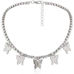 Butterfly Choker Necklace Tennis Chain Butterfly Bling Iced Cubic Zirconia CZ Butterfly Necklace Silver Girls Women
