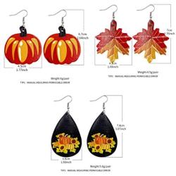 6Pairs Autumn Pumpkin Maple Leaf Sunflower Thanksgiving Day Food Vegetables Turkey Leather Drop Earrings for Women Girls Fall Festival Jewelry