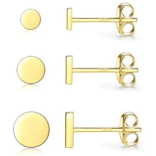 925 Sterling Silver Dot Stud Earrings | 3 Pairs Small Simple Round Disc Stud Earrings Set | Tiny Flat Circle Hypoallergenic Cartilage Tragus Piercing Earrings Gifts for Women Men Girls 3mm 4mm 5mm