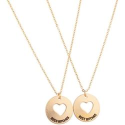 Lux Accessories Cutout Heart Best Bitches Bitch BFF Best Friends Forever Necklace Set (2pc)