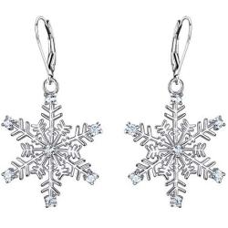 EVER FAITH 925 Sterling Silver Clear CZ Ear Accessories Jewelry Winter Snowflake Leverback Earrings for Women