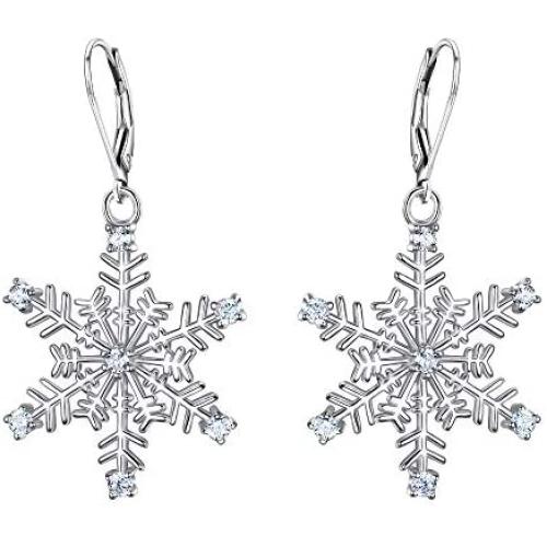 EVER FAITH 925 Sterling Silver Clear CZ Ear Accessories Jewelry Winter Snowflake Leverback Earrings for Women
