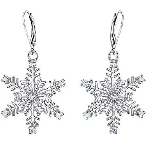 EVER FAITH 925 Sterling Silver Clear CZ Ear Accessories Jewelry Winter Snowflake Leverback Earrings for Women EVER FAITH 925 Sterling Silver Clear CZ Ear Accessories Jewelry Winter Snowflake Leverback Earrings for Women