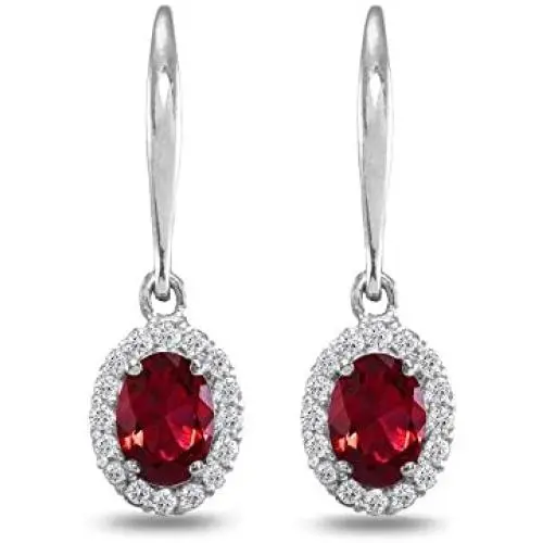 Sterling Silver Genuine and Synthetic Gemstone Birthstone Dainty Oval Dangle Halo Leverback Earrings