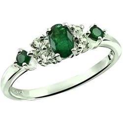 RB Gems Sterling Silver 925 Ring Genuine Gems (Emerald, Pink Tourmaline, Ruby, Sapphire) Rhodium-Plated Finish