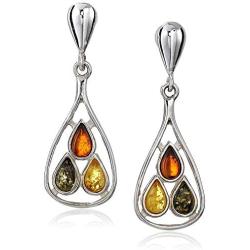 Multicolor Amber Sterling Silver Dangle Drops Earrings