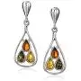 Multicolor Amber Sterling Silver Dangle Drops Earrings