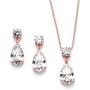 Mariell 14K Rose Gold Plated CZ Teardrop Bridal Necklace and Earring Set for Weddings, Bridesmaids & Prom