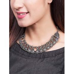 Sansar India Oxidized Silver Plated Peacock Choker Indian Necklace Jewelry for Girls and Women