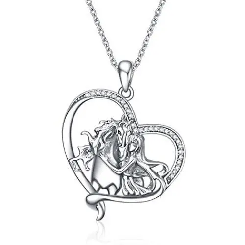 YFN I Love You Horse Pendant Necklace Jewelry Sterling Silver Girls with Horse Gift for Women Girls