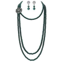 BABEYOND 1920s Gatsby Pearl Necklace Vintage Bridal Pearl Necklace Earrings Jewelry Set Multilayer Imitation Pearl Necklace with Brooch