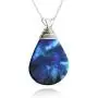 Northern Lights Teardrop Pendant Necklace, Double-Sided, Coated Stainless Steel, 18'' Sterling Silver Chain, Aurora Borealis