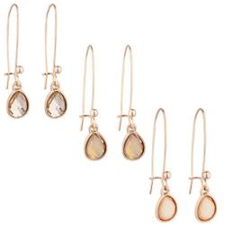 Lux Accessories Rose Goldtone Teardrop Champagne Stone Multi Earring Set 3PC