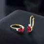 Gem Stone King 1.44 Ct Oval Red Created Ruby White Created Sapphire 14K Yellow Gold 3/4 Inch Earrings