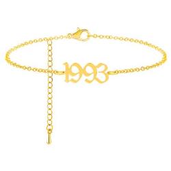 Birth Year Anklet 14K Gold Ankle Bracelets for Women 1985 to 2005 Year Anklet Stainless Steel Anklet for Women, Adjustable Dainty Beach Foot Jewelry Anniversary Birthday Gift