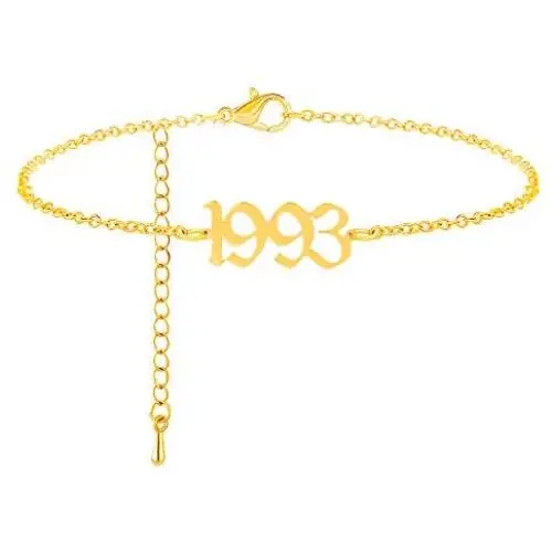 Birth Year Anklet 14K Gold Ankle Bracelets for Women 1985 to 2005 Year Anklet Stainless Steel Anklet for Women, Adjustable Dainty Beach Foot Jewelry Anniversary Birthday Gift