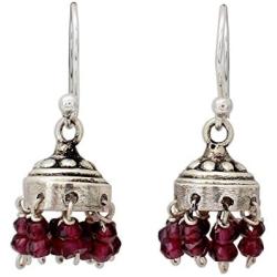 NOVICA Garnet .925 Sterling Silver Chandelier Jhumki Style Dangle Hook Earrings Traditional Grace