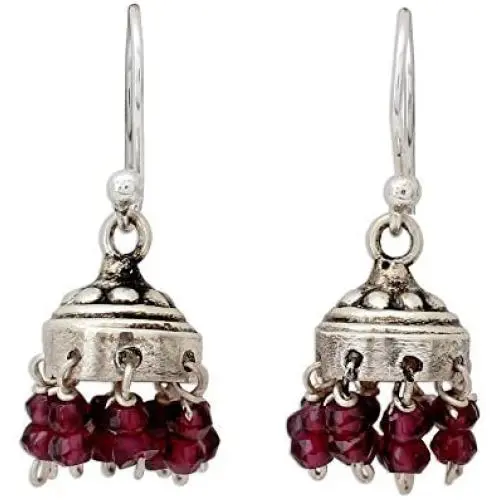 NOVICA Garnet .925 Sterling Silver Chandelier Jhumki Style Dangle Hook Earrings Traditional Grace NOVICA Garnet .925 Sterling Silver Chandelier Jhumki Style Dangle Hook Earrings Traditional Grace