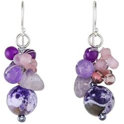 NOVICA Multi-Gem Quartz .925 Sterling Silver Cluster Earrings, Lovely Blend in Purple