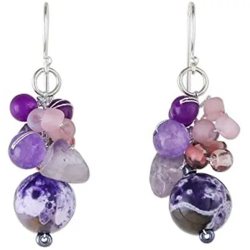 NOVICA Multi-Gem Quartz .925 Sterling Silver Cluster Earrings, Lovely Blend in Purple NOVICA Multi-Gem Quartz .925 Sterling Silver Cluster Earrings, Lovely Blend in Purple