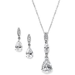 Mariell Platinum Plated Pear-Shaped CZ Bridal, Bridesmaids or Prom Necklace and Earring Set