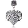 Inspired Silver - Silver Pave Heart Charm for Bracelet with Cubic Zirconia Jewelry