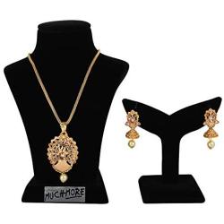 MUCH-MORE Indian Bollywood Pendant/Necklace Pearl Handmade Necklace Earrings Traditional Jewelry