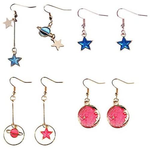 Moon Star Earrings Dangle Earth Planet Asymmetrical Drop Earrings Astronaut Stud Earrings Jewelry for Women Girls