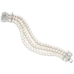 Mariell Genuine Freshwater Pearl 3-Strand Bridal Bracelet - Luxe 3-Row Pearl Bracelet with CZ Clasp