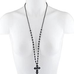 Lux Accessories Classic 80s Gothic Rosary Cross Beaded Pendant Necklace