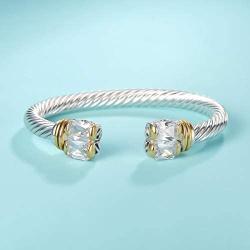 UNY Designer Inspired Jewelry Double CZ Cable Wire Antique Bangle Elegant Beautiful