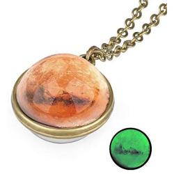 Unisex Night Light Luminous Double-Sided Planet Pattern Nebula Pendant Necklace Dome Transparent Glaze Glass Ball Photo Glow in The Dark Vintage Handcraft Colorful Glass Ball Necklace Gift