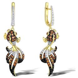 Santuzza 925 Sterling Silver Gold Fish Drop Dangling Earrings Fashion Jewelry