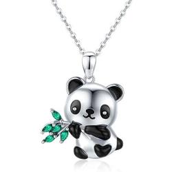 CHENGHONG Panda Necklace for Women Girls 925 Sterling Silver Cute Panda Stuffed Animal Pendant Necklace Panda Bear Gifts Christmas Jewelry