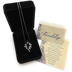 Smiling Wisdom - Vine Leaf Necklace Friendship Gift Set - A Reason Season Lifetime Friend Heartfelt Message - Unique Appreciation Gifts For Encouraging Her Women Best BFF - Platinum Plated - Silver