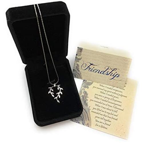 Smiling Wisdom - Vine Leaf Necklace Friendship Gift Set - A Reason Season Lifetime Friend Heartfelt Message - Unique Appreciation Gifts For Encouraging Her Women Best BFF - Platinum Plated - Silver