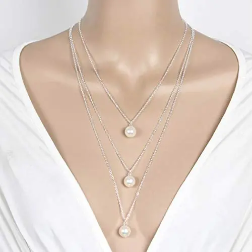 Geroki Dainty Pearl Layered Necklace Beaded Pendant Necklace Long Drop Chain Jewelry for Women and Girls(Silver) Geroki Dainty Pearl Layered Necklace Beaded Pendant Necklace Long Drop Chain Jewelry for Women and Girls(Silver)