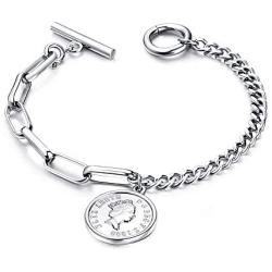 LBJIE Gold Charm Bracelets Stainless Steel Bracelets for Women with Cubic Zirconia Circle, Adjustable Bracelets for Women