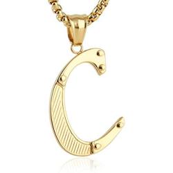 HZMAN Mens Stainless Steel Alphabet Initial Letters Pendant Necklace 2 Colors Gold Silve from A-Z