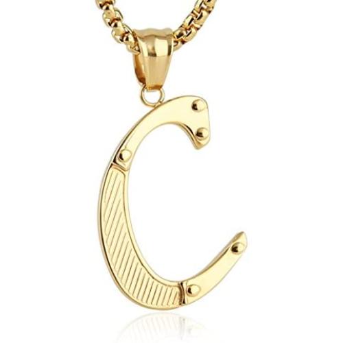 HZMAN Mens Stainless Steel Alphabet Initial Letters Pendant Necklace 2 Colors Gold Silve from A-Z