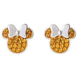 Disney Minnie Mouse Birthstone Jewelry for Women and Girls, Sterling Silver Pave Crystal Stud Earrings