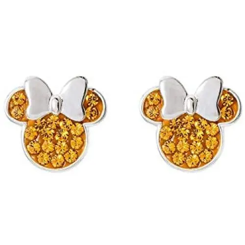 Disney Minnie Mouse Birthstone Jewelry for Women and Girls, Sterling Silver Pave Crystal Stud Earrings Disney Minnie Mouse Birthstone Jewelry for Women and Girls, Sterling Silver Pave Crystal Stud Earrings