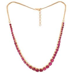 Ratnavali jewels CZ Gold Plated Designer Jewellery Set Single Line Red Green with Chain & Earring for Women