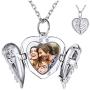 Custom Photo Locket Necklace Sterling Silver Heart Pendant Personalized Memory Photo Picture Tiny Locket for Women Girls, Chain 16'' 18'' 22'',Gift Packed,Angel Wing/I Love You/Tree of Life Grain