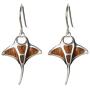 Sterling Silver Koa Wood Manta Ray Dangle Earrings